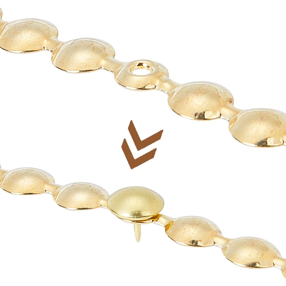 GORGECRAFT 5pz*1m Tiras de Tachuelas para Tapicería 10.5mm Cabeza Redonda de Hierro Metálico Adornos Decorativos Brillantes con 90 Piezas de Clavos para Tapicería Tachuelas Sueltas Combinadas Dorado