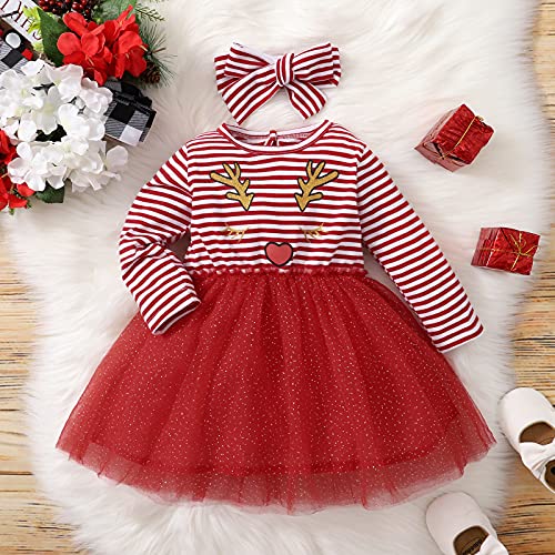 Kerstjurk voor babymeisjes, set voor meisjes, kerstjurk, tutu jurk, schattige eland, bedrukte feestjurk met hoofdband… - Image 3