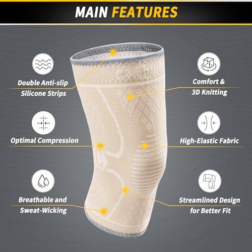 Image of CAMBIVO 2 Pack Knee Brace, Knee Compression Sleeve for Men and Women, Knee Support for Running, Workout, Gym, Hiking, Sports (Beige,X-Large)