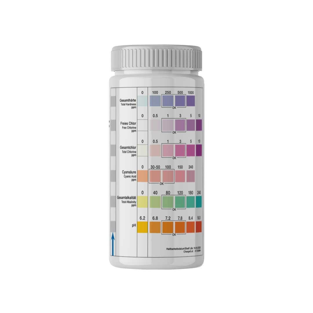 50 x Bandelettes de test 6en1 pour piscine et spa - Testeur d’eau pour jacuzzi - Bandelettes de test pour chlore, pH - Papier test