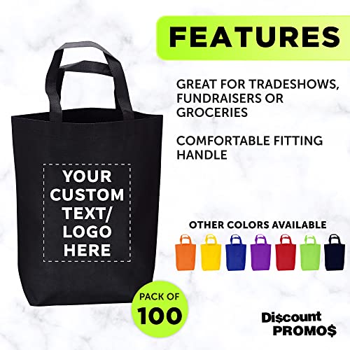 Discount Promos Custom Large Reusable Heavy Duty Tote Bag - 100 Pack - Personalized Logo, Text - Beach Shopping Bag - Black #TOP1