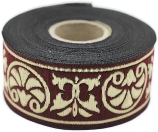11 Yard Spool 1.37 inches Palm Trees Bordeaux and Gold Jacquard Ribbon Upholstery Fabric Sewing Trim DIY Supplies 35058