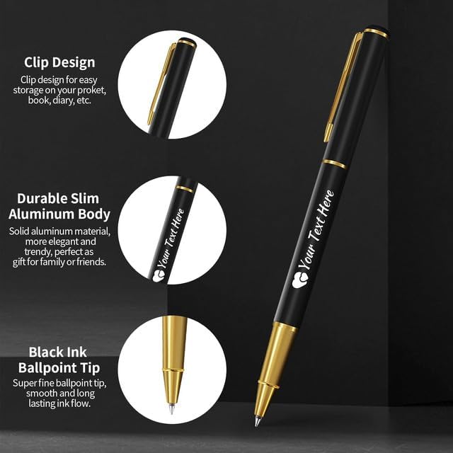 Custom Pens With Name Business Logo Personalized Pens in Bulk Custom Logo/Text Ballpoint Pens Perfect for Office/Students/Teachers/Lawyers – Black (24 Pack)