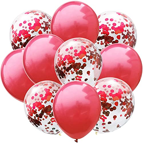 Selibration.com | Red Color & Clear Confetti Shining Metallic Latex Glitter Balloons Set For Birthday, Anniversary, Welcome and All Party Celebration Decoration Supplies (A Set Of 10 Pcs)