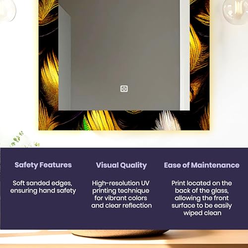 Image of NEVEX 18x24 Inch Smart LED Mirror - Rectangular Glass with UV Print Design, Touch Sensor & 3 Light Modes (Warm White, Cool White & Natural White)