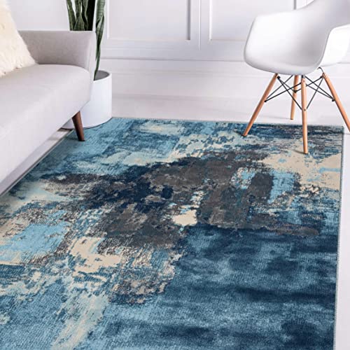 LUXE WEAVERS Abstract Distressed Area Rug, Blue 8x10