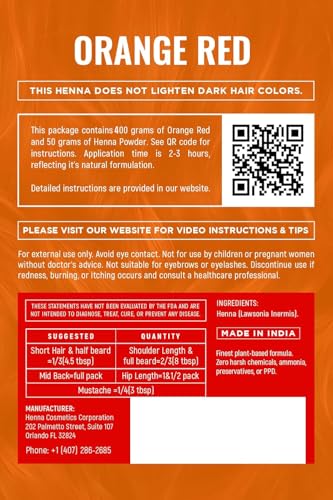 Henna Cosmetics Tinte Natural para Cabello 400g Naranja Rojo miniatura 4