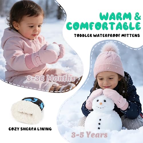Image of Urban Virgin Toddler Waterproof Outdoor Infant Mittens Baby Winter Gloves Dino Cuffed Warm Fleeced Kids Ski Gloves For Teens