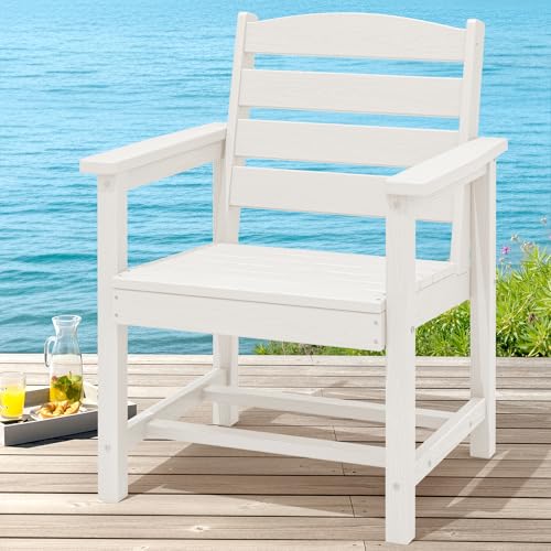 Image of SERWALL Outdoor HDPE Dining Chairs with Arms & Widended Seat, Set of 2, White