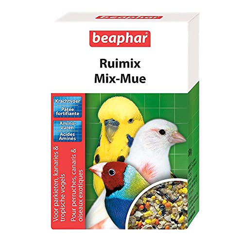 Beaphar – Mix-Mue, pâtée fortifiante pour perruche, canari et oiseau exotique – Contient des vitamines, acides aminés et des minéraux – Idéal en période de mue – Pour leur bien-être – 150g