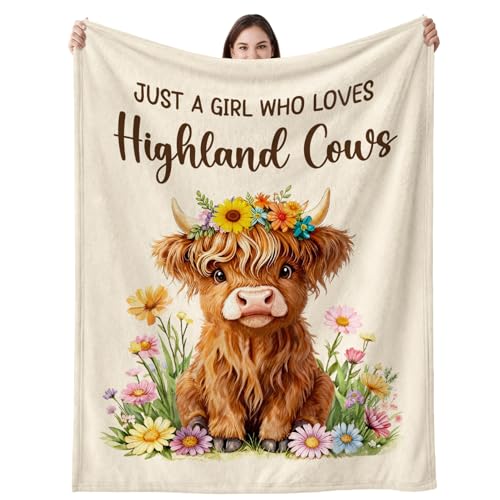 Highland Cow Gifts for Women - Soft Flannel Farm Animal Themed Throw Blanket for Women Girls - Cute Cow Lover Gifts for Mum Auntie Wife Friends Sister Colleagues