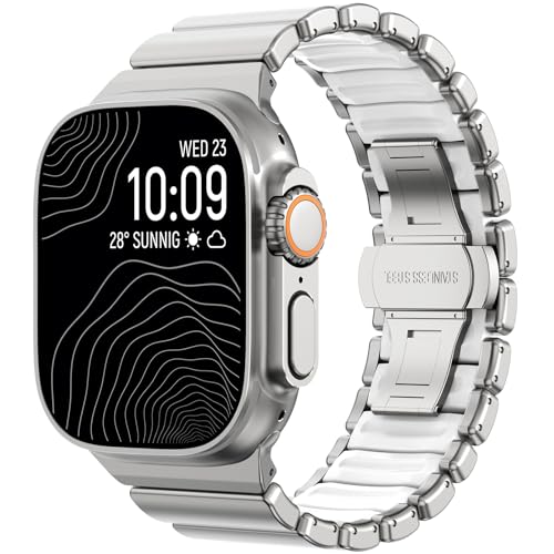 Image of CHANCHY Titanium Band Compatible with Apple Watch Ultra 3 /2 /1 Band 49mm 46mm 45mm 44mm 42mm, Luxury Band Titanium Silicone Dual-Layer Link for Men iWatch Series 11 10 9 8 7 6 5 4 SE