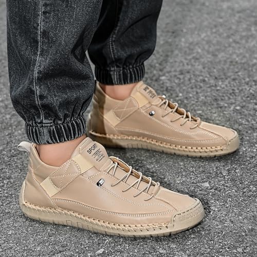 Image of Womens Casual Shoes Ankle Chukka Boots Slip On Breathable Loafers Handmade Fashion Sneakers Mid top Walking Driving Flats Shoes