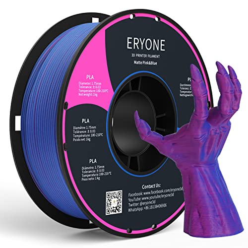 ERYONE Matte Zweifarbig PLA 3D Drucker Filament 1,75 mm +/- 0,03 mm, 1KG für 3D-Drucker, Pink Blau Cover