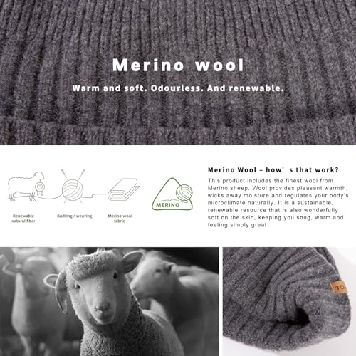 Image of TOP-EX PolarWool 100% Merino Wool Short Fisherman Beanie Men Women | Two size options with soft breathable warmth two wearable styles for commuting travel outdoor wear and gifting