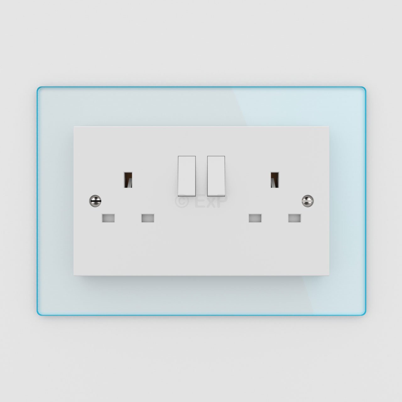Expression Products Double Light Switch or Plug Socket Back Plate Finger Surround Panel Cool Blue Tint (8 ColoursAvailable) - Free Trolley Token Material Sample Included per Shipment