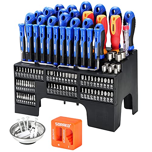 SORAKO 118-Piece Magnetic Screwdriver Set with Plastic Racking, Precision Screwdriver Kit for Home Repair, Improvement, DIY Craft, Men Tools Gift