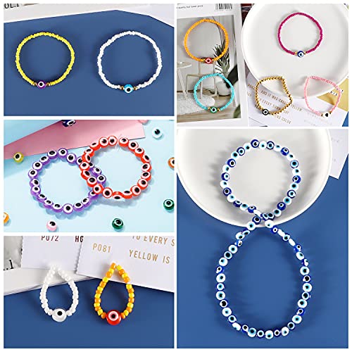 Phunttek 2400Pcs Seed Beads And Evil Eye Beads Halloween Beads For Jewelry Making, 3Mm Glass Seed Beads 8Mm Flat Evil Eye Colorful Bracelet Beads Kit For Bracelets Making Diy Gift Beading Supplies #TOP5