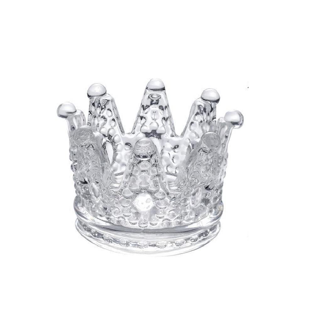 AKOAK 1 Pack Glass Tea Candle Holder, Crown Tea Lamp Holder, Tea Light/Tabletop Candle Holder Decoration, Crystal Glass Jewelry Holder, Votive Candle Holder, Wedding, Party, Dinner, Family Decoration
