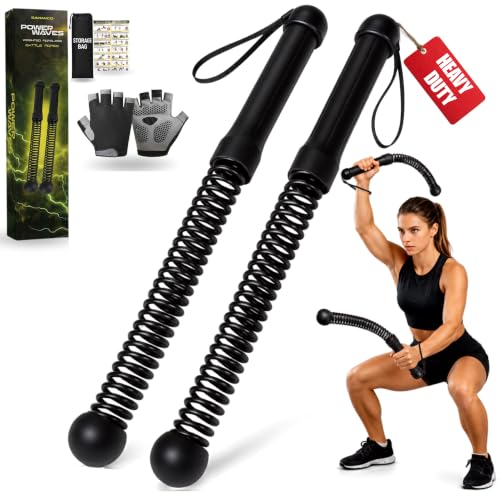 Image of Weighted Ropeless Battle Ropes 2 Pack - 2026 Edition | Cordless Portable No Anchor Battle Rope for Home Gym & Apartment | HIIT Strength & Cardio | Non-Slip Handle | Gloves & Exercise Poster