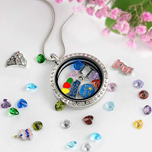 Birthday Gifts for Her, Floating Living Memory Locket Necklace Pendant with Charms & Birthstones for 6th 7th 8th 9th 10th 11th 12th 13th 14th 15th Sweet 16 18th 21st 30th4