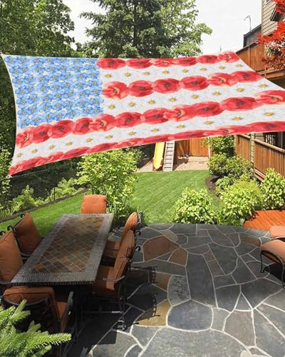 Boanket Sun Shade Sail 8' x 10', Spring Floral Rectangular Waterproof Outdoor Sun Shades, 4th of July Blue White Red Botanical Flower Shade Cloth for Patio Deck Terrace Garden Lawns Beach Backyard