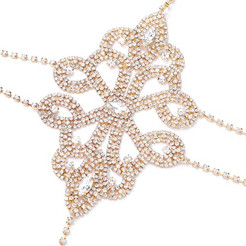 Nicute Rhinestone Body Chain Crystal Bra Bikini Chains Summer Beach Body Jewelry for Women and Girls (Gold) - Image 3