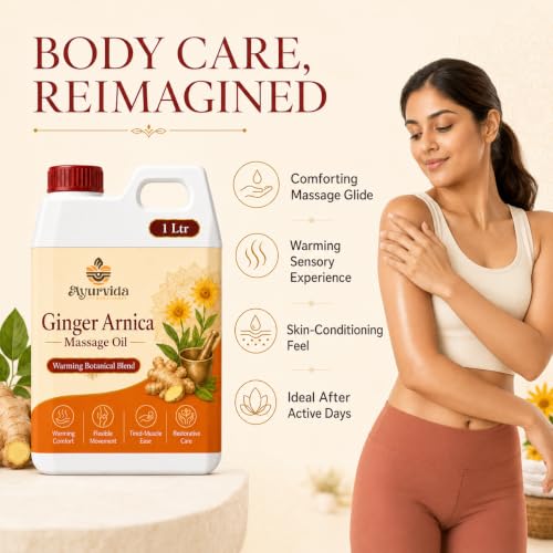 Image of Ginger Arnica Post Workout Massage Oil - Body Massage Oil with Ginger & Arnica for Back Pain, Muscle Relaxing & Tired Muscles | 1Ltr