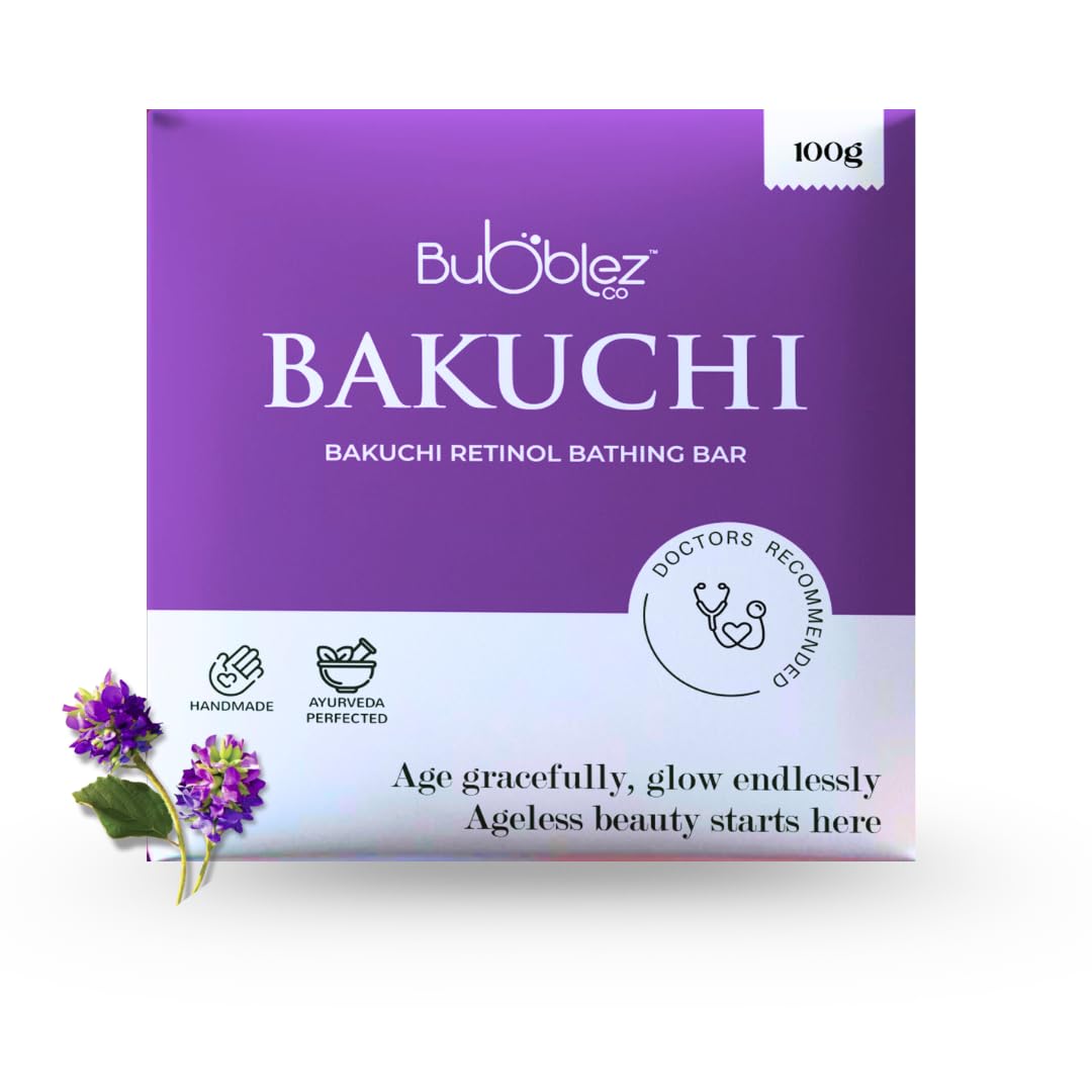 bubblez cosmetics bakuchi retinol soap for men & women | anti-aging, reduces fine lines, wrinkles & promotes firm, youthful, radiant skin | improves elasticity | all skin types | pack of 1 (1x100g)