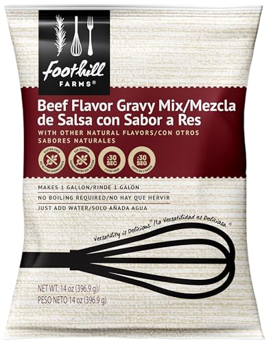 Foothill Farms Brown Gravy Instant Mix, Hearty, Savory Taste, Quick & Easy Preparation, Just Add Water, Smooth Texture, 14 Oz Bag (Pack Of 8)