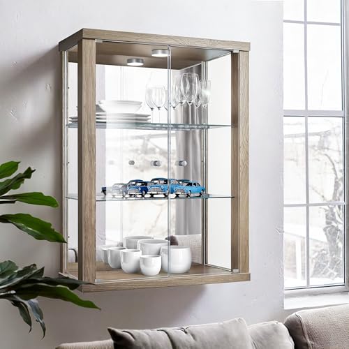 K-Möbel Vitrine Murale pour Collection (80x60x25cm) - Fabriqué en Allemagne - Petite Etagere Vitrine en Verre Suspendue avec 2 étagères réglables en Verre...