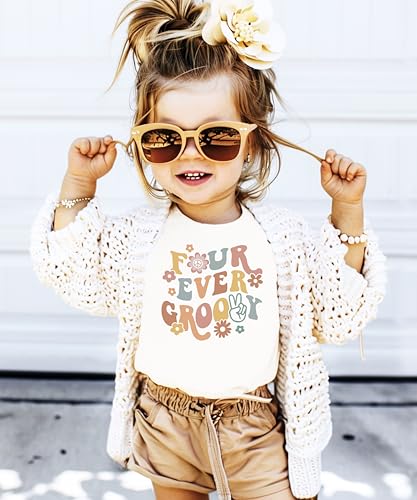 Four Ever Groovy Daisy Adorable 4th Birthday Shirt for Baby Toddler Girl Fourth Birthday Outfit2