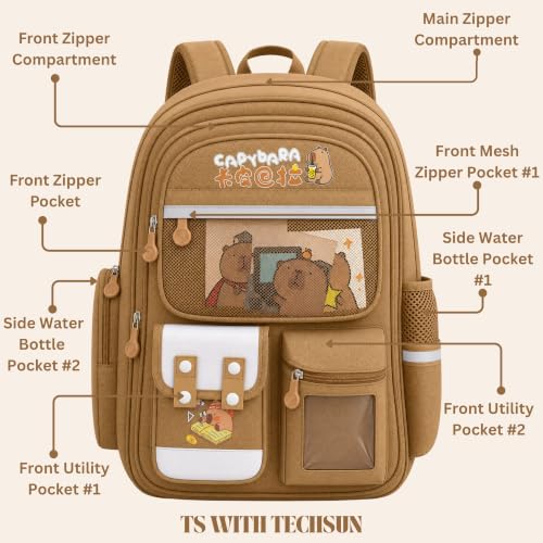 Image of TS WITH TECHSUN College Laptop Backpack for Women & Teens with Zipper Pouch | School Bag for Girls 13-14 Years | 18 Inch Book Backpack | Travel School Bag, Tuition, Coaching