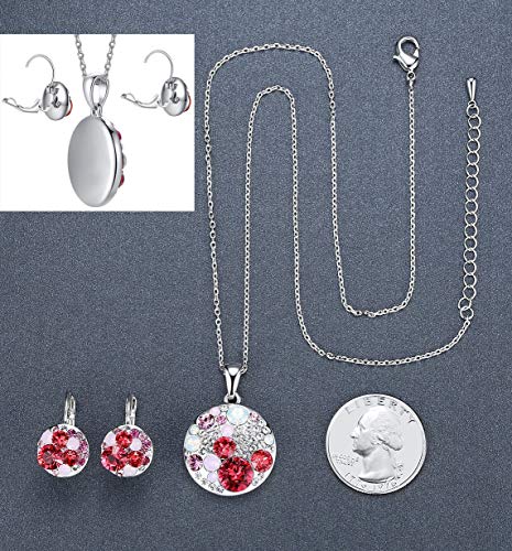 Leafael Ocean Bubble Women's Jewelry Set Made with Swarovski Crystals Opal Pink Ruby Red Costume Fashion Pendant Necklace Earring Set, Silver Tone, 18" + 2", Gifts for Women