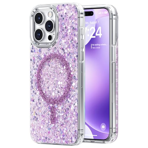 Coque iPhone 15 Pro Max Violet Magnétique Anti-jaunissement à Paillettes