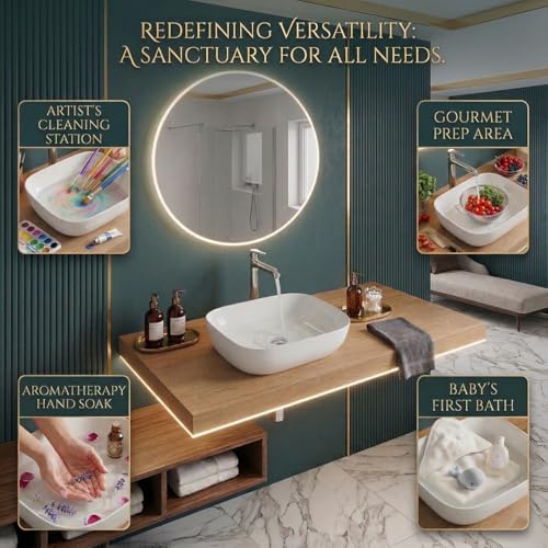 Image of ARQUIN ARQUIN Wash Basin for Bathroom Table Top Washbasin, Countertop Basin | Ceramic Washbasin Bathroom,Hotel | Living Room | Office Vanity Wash Basin (17.72x12.8x5.91 Inch)