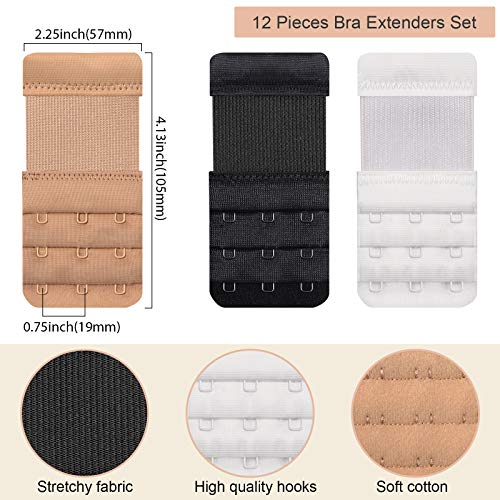 image for Chuangdi 12 Pieces Women's Bra Extenders 3 Hooks for Plus Size Soft Co