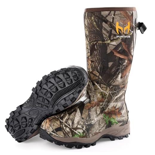 Hunthor Rubber Hunting Boots for Men, Insulated Waterproof 6mm Neoprene Boot for Hunting (Camo,7)