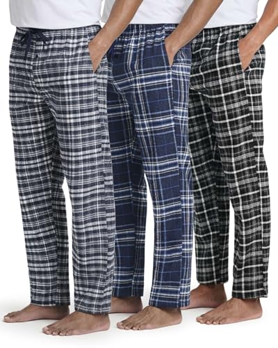 Image of Real Essentials 3 Pack: Men's Soft Cotton Flannel Pajama Pants PJ Lounge Bottoms Elastic Waist Pockets (Big and Tall)