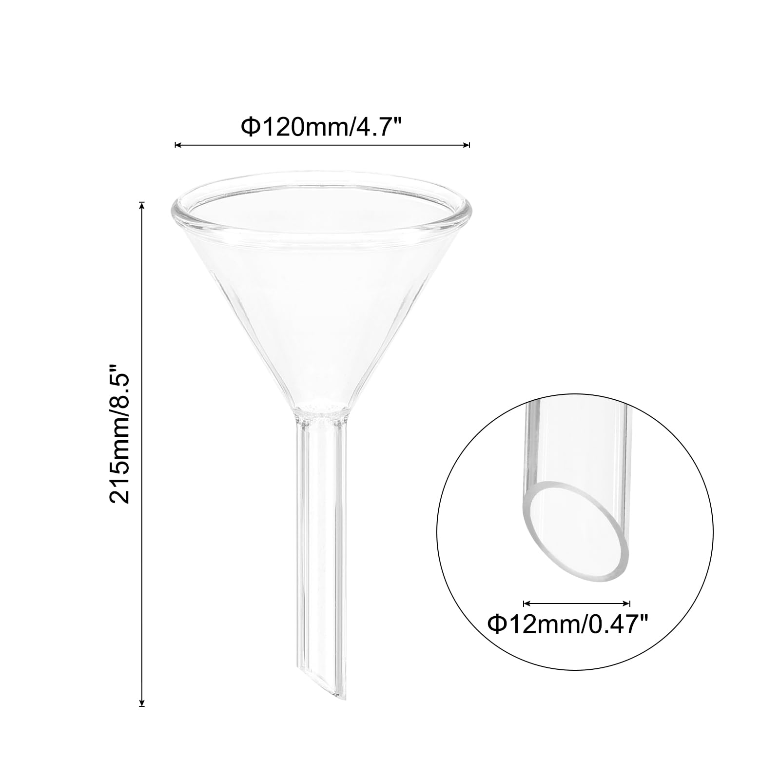 PATIKIL 120mm Imbuto In Vetro Corto Scientifico In Vetro Borosilicato Spesso Per Riempire Bottiglie Uso Domestico Laboratorio Cucina