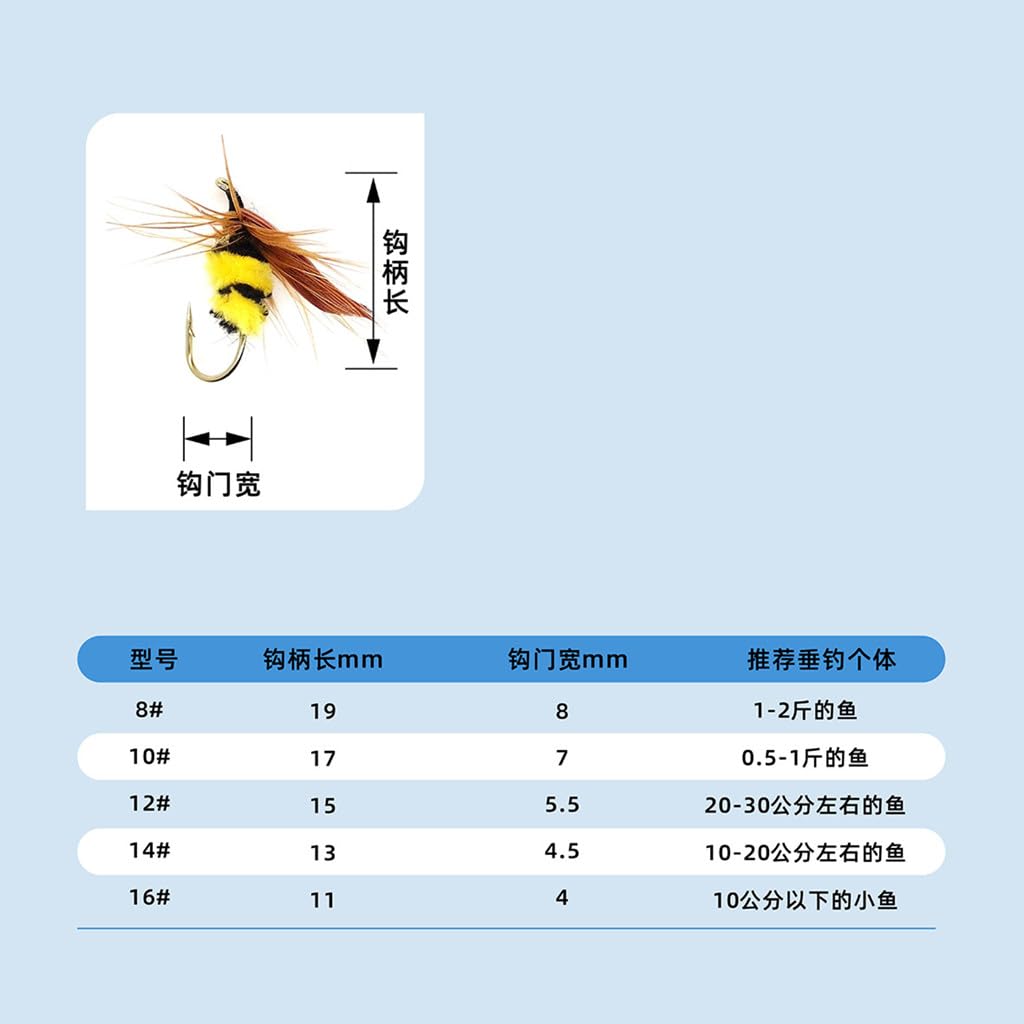 ASYWISH 10Pcs 0.63In Bee Fly Fishing Lure Kit Dry Baits Fly Lures Hook for Bass Trouts Fly Fishing with Sharpened Hook Fishing Bee Lures Dry Fishing Lures Baits Kit Lures for Fishing