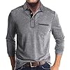 Mens Fashion Polo Shirts Cotton Classic Long Sleeve Thermal Button Shirt with Pocket