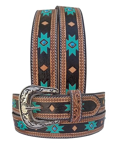 Western Belt Tapered Genuine Leather Hand Tooled Belt Hand Painted Heavy Duty Belt 30IS018BK