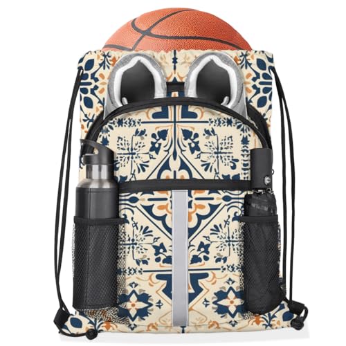 Tribe Flower Drawstring Backpack Waterproof String Bag Sackpack Boho Abstract Cinch Sack for Traveling Gym Sports with Mesh Pockets3