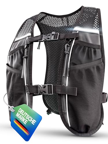 NEU SASMO® Laufweste Damen & Herren 5L | Running Vest - Ultraleicht 270g & atmungsaktiv | Laufrucksack Damen - 8 Taschen | Laufweste Herren | Trinkweste Laufen | Trinkrucksack Laufen Trailrunning