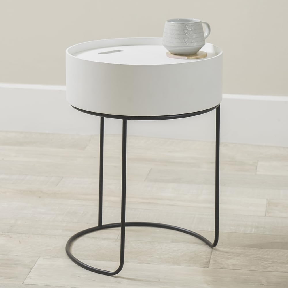 Pacific Lifestyle Storage Coffee Table For Living Room | Industrial Wooden End Table With Storage Metal Frame | Modern Miimalist Side Coffee Table Scandi Bedisde Table Nightstand (White)