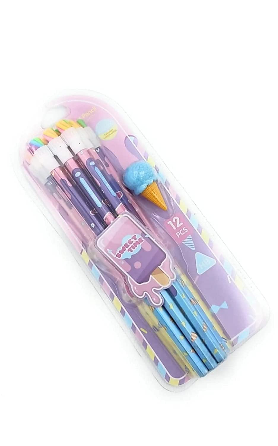 Krupasadhya 12 Pcs HB Pencil Set || Pencil With Ice Cream Shaped Eraser || Unique Pencil Kit For Girls & Boys || Ideal For Kids Return Gifting || - Pack of 1 4