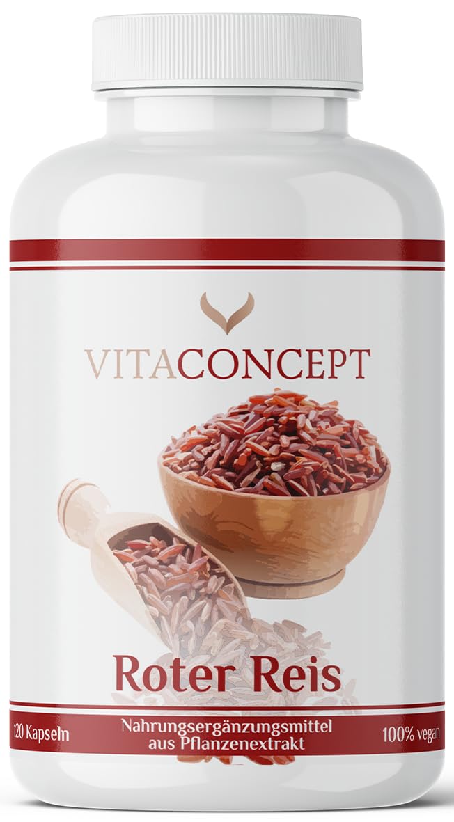 Vitaconcept | Fermentierter Roter Reis 600mg | 120 Kapseln | vegan | Roter Reis Extrakt 3:1 hochdosiert Red Rice mit Monacolin K | laborgeprüft | Monascus purpureus