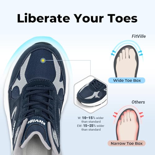 Image of FitVille Wide Walking Shoes for Men Extra Wide Width Sneakers with Arch Support for Flat Feet Heel Pain Relief Plantar Fasciitis - Rebound NEO V1