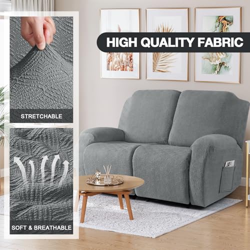 Image of Timeles Recliner Covers Extra Wide Recliner Loveseat Covers Oversized Reclining Couch Covers Sofa Slipcovers Stretch Soft Washable (Two-Seater Oversized, Light Gray)